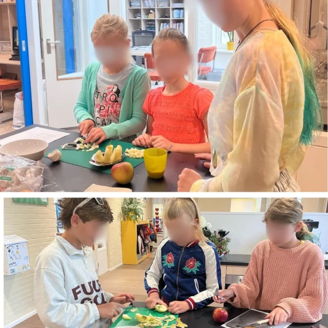 👩‍🍳 Vandaag werd er in groep 5/6 een begrijpend lezen les gedaan in de keuken. Het resultaat: Heerlijke appelflappen!En groep 3/4 was creatief bezig in onze nieuwe talentruimte. Er werd gehaakt, happy stones werden versierd en er werden kippen gemaakt. 🎨🐔#noorderbasis